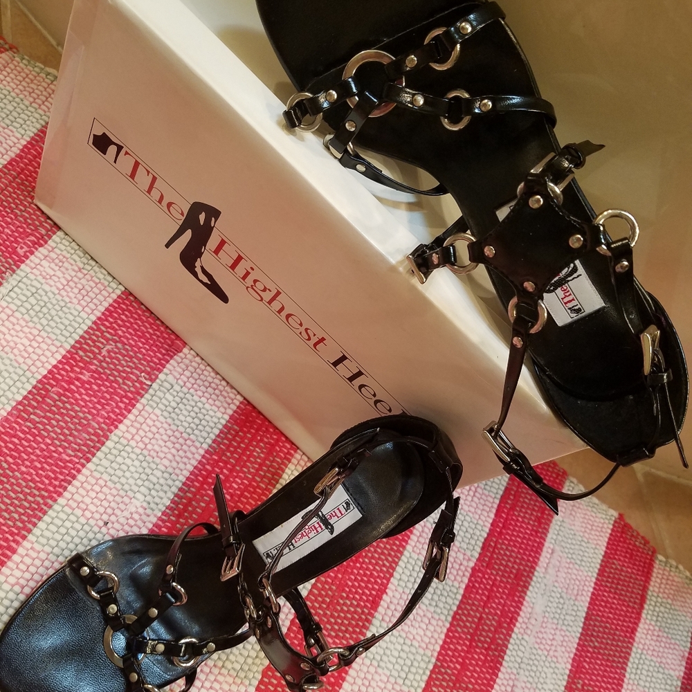 The Highest Heel Black Strappy Stilettos